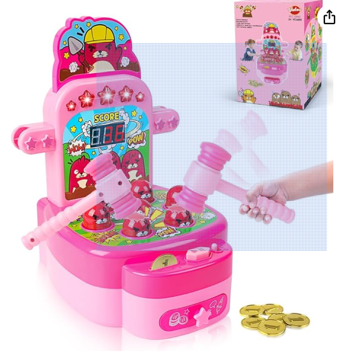 VATOS Whack Game Mole, Mini Electronic Arcade Game with 2 Hammers, Pounding Toys Toddler Toys for 3 4 5 6 7 8 Years Old Boys Girls, Whack Game Mole Toy, Developmental Toy Interactive Toy (Pink)