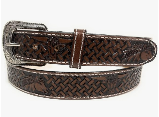 Kids Western Belt, Boys Genuine leather cowboy Rodeo Girls Belt Horse and Bull Decorated Belt