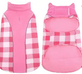 Kuoser Reversible Dog Coat, Warm Waterproof Dog Jacket, British Style Plaid Dog Winter Coats, Puppy Cold Weather Vest Windproof Outdoor Clothes Dog Snow Jackets for Large Dogs XXL