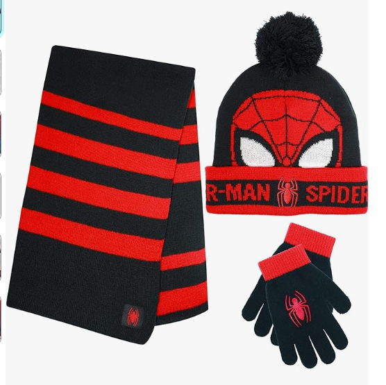 Marvel Spider-Man Kid’s Winter Hat Snow Gloves and Scarf for Boys and Toddlers 3 Pc Set Warm Pom-Pom Beanie with Accessories