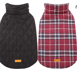 Kuoser Warm Dog Coat, Reversible Jacket Waterproof Winter Coat British Style Plaid Clothes Pet Cold Weather Coats Cozy Snow Vest for Small Medium Large Dogs Red S