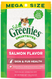 Greenies Feline Smartbites Skin & Fur Crunchy and Soft Natural Cat Treats, Salmon Flavor, 4.6 oz. Pack