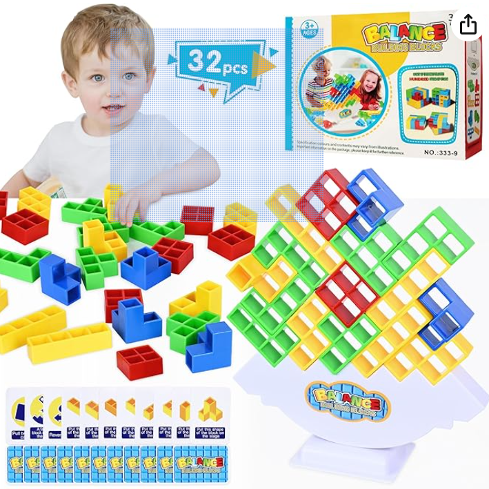 Kwack 32PCS Tetra Tower Game Balance Stacking Block Toys, Stack Attack Game Team Tower for 2 Players, Family Game Night, Party, Travel, Team Building Blocks Board Games for Kids Adults