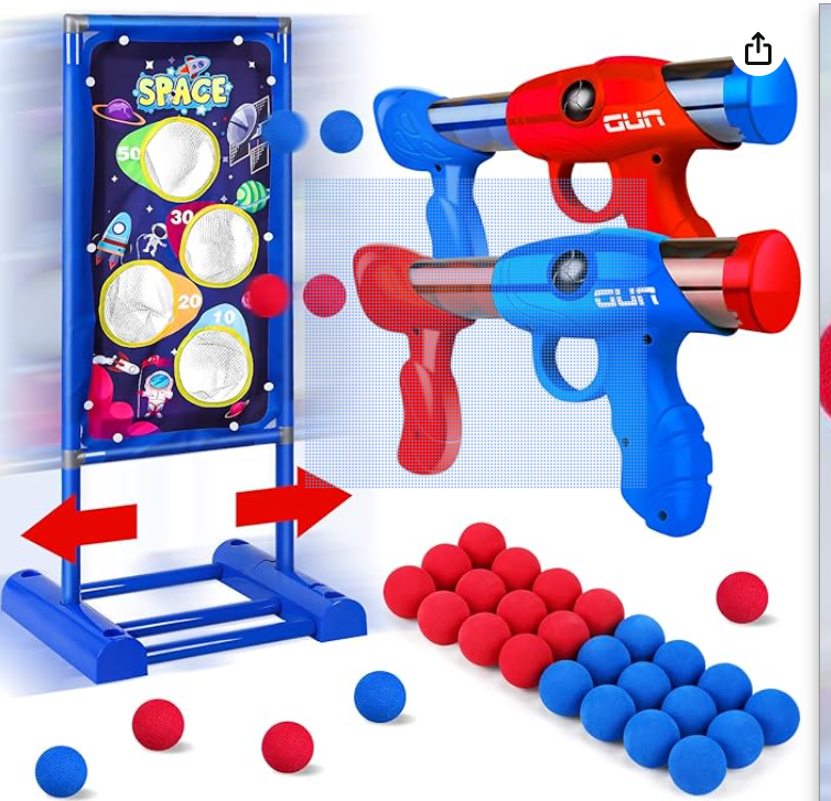 YIFUHH Shooting Game Toy for Kids with 2 pcs Foam Ball Popper Air Guns Moving Shooting Target 24 Foam Balls, Toy Blaster Gun for Indoor and Outdoor Play, Perfect Birthday for Boys 6 7 8 9 10+