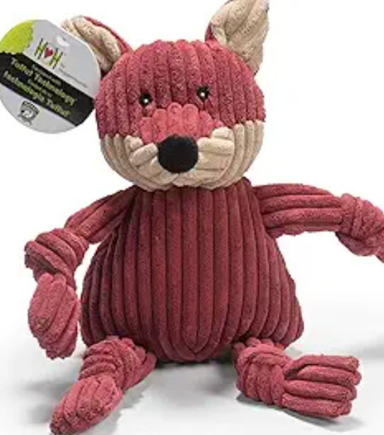 HuggleHounds Knotties Dog Toys For Large Dogs - Plush Dog Toy For Aggressive Chewers - Squeaky Interactive Puppy Toys - Soft Yet Tough, Durable Stuffed Pet Chew Toy For All Breedss | Large Fox