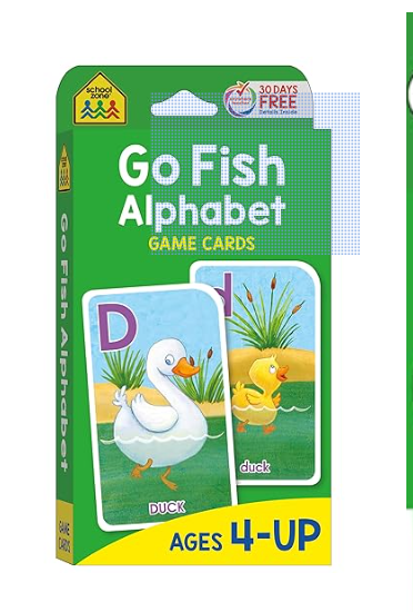 School Zone Go Fish Card Game: Play and Learn the ABCs, Preschool to First Grade, Matching, Uppercase and Lowercase Letters, Word-Picture Recognition, Animals, and More, Ages 4+ Mass Market Paperback –