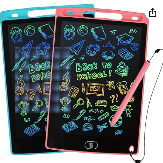 LCD Writing Tablet, 2 Packs Drawing Pads for Kids 3 4 5 6 Years Old 8.5 Inch Colorful Lines Doodle Scribble Boards Educational Toys for Boys Girls Road Trip EssentialsTravel Game Toys,Pink+Blue