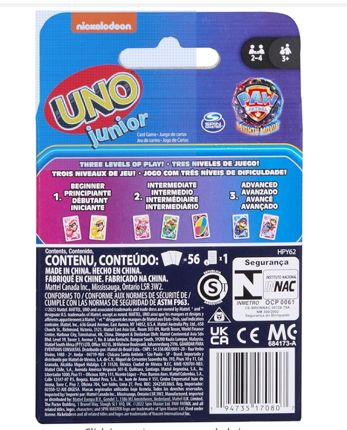 Mattel Games UNO Junior Paw Patrol: The Mighty Movie Kids Card Game for Family Night Featuring 3 Levels of Play