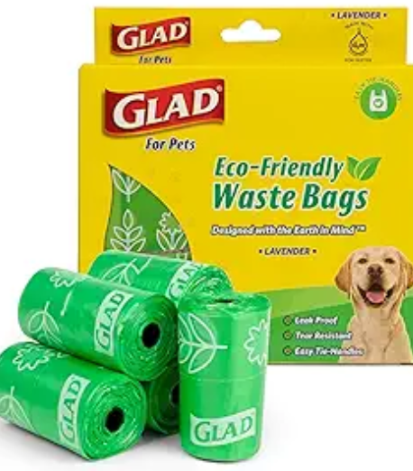 Glad Eco Friendly Dog Waste Bags - 8 Rolls of Lavender Scented Dog Waste Bags, 120 Bags in Total - Dog Waste Bags for All Dogs, Leak Proof and Strong Dog Poop Bags