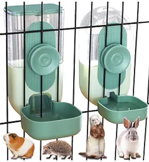 Kenond 35oz Hanging Automatic Pet Food Water Dispenser, Auto Gravity Pet Feeder and Waterer Set, Cage Cat Food Bowl Dog Feeding Station for Puppy and Kitten Rabbit Chinchilla Hedgehog Ferret (Green)