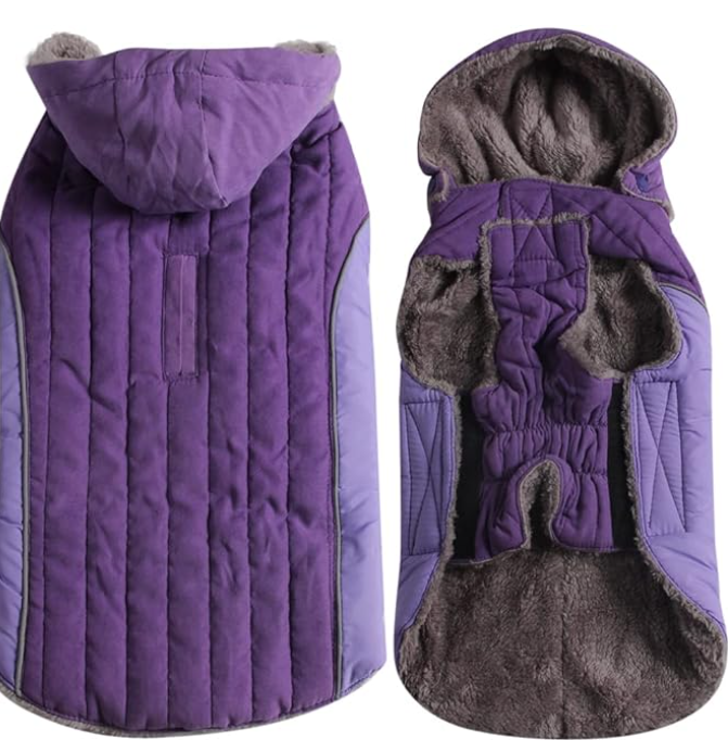 JoyDaog Fleece Dog Hoodie for Small Medium Dogs Super Warm Puppy Jacket for Cold Winter Dog Coats,Purple M