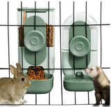 Lemtrflo Hanging Automatic Food Water Dispenser,Gravity Rabbit Feeder and Water Dispenser Set,Cage Cat Food and Water Dispenser Food Bowl for Bunny Chinchilla Guinea Pig Hedgehog Ferret (Green)