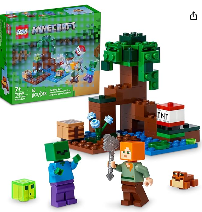LEGO Minecraft The Swamp Adventure 21240, Building Game Construction Toy with Alex and Zombie Figures in Biome, Birthday Gift Idea for Kids Ages 8+
