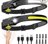 Headlamp Rechargeable 2PCS, 230° Wide Beam Head Lamp LED with Motion Sensor for Adults - Camping Accessories Gear, Waterproof Head Light Flashlight for Hiking, Running, Repairing, Fishing, Cycling