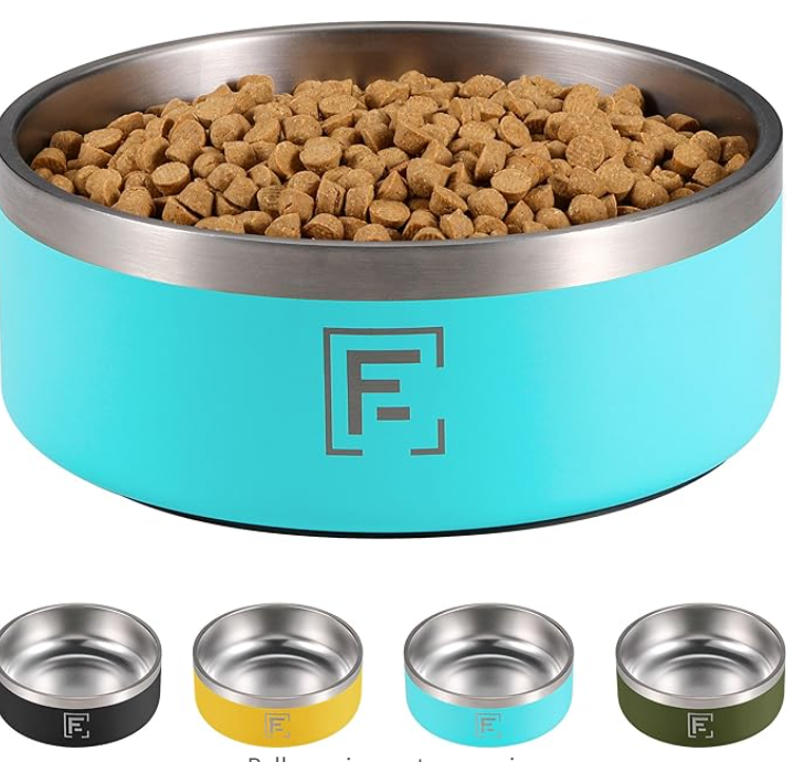 Insulated Dog Bowl - 32oz 4 Cup Stainless Steel Dog Bowls, Non Slip Double Wall Dog Food Water Bowl with Rubber Pad, Durable Indoor Outdoor Metal Pet Bowl for Medium Small Dogs Cats Puppy- 32oz