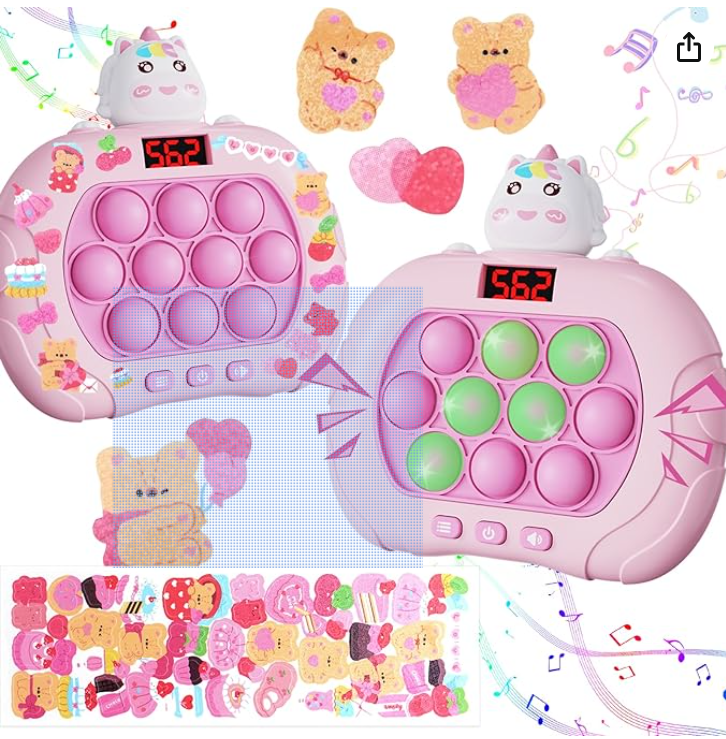 Valentines Unicorn Fidget Pop Game for Kids Ages 4-8-12, Fast Push Game Fidget Toys with Valentines Stickers Gifts, Sensory Animal Quick Push Bubble Poppers Light Up Handheld Game for Girls Age 3-5