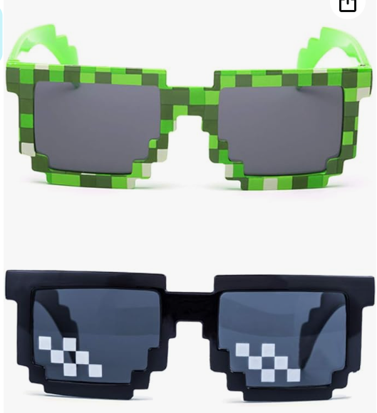 kilofly 2pc 8-Bit Pixel UV Protect Gamer Sunglasses Adult Kids Party Favors