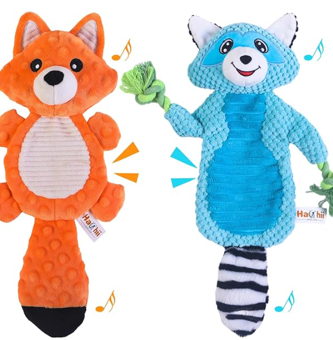 Hachii Stuffed Squeak Dog Toys,Plush Crinkle and Less Mess Chew for Puppy to Large Dogs, Fun for Boredom and Btimulating Pets, Birthday Gifts,2 Pack