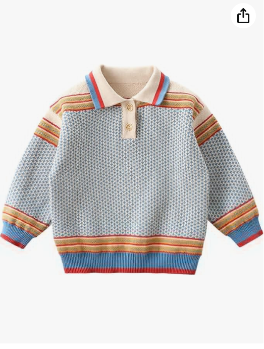 LABISHU Toddler's Color Block Printed Pullover Sweater Little Kid's Polo Collar Ribbed Knitted Tops Knitwear