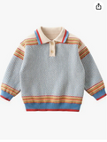 LABISHU Toddler's Color Block Printed Pullover Sweater Little Kid's Polo Collar Ribbed Knitted Tops Knitwear