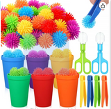 Shappy 84 Pcs Fine Motor Toys Counting Sorting Sensory Bin Filler Toy Set, Include 72 Hedge Ball 4 Tweezer 2 Scissor Clip 6 Sorting Cup for Preschool Boys Girls Early Education Training Development