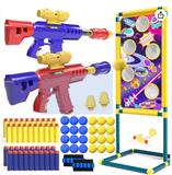 TEMI 2 in 1 Shooting Game Toy for Kids, 2pk Foam Ball Popper Air Guns with Shooting Target, 24 Foam Balls, 40 Foam Darts, Indoor and Outdoor Toys for Kids Ages 4 5 6 7 8 9 10+ Years Old Boys, Girls