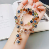 Bestone Small Natural Gemstone Beads Bracelet Gold Heart Charm Bracelet for Women Crystal Hematite Stone Beads Bracelet