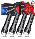 RECHOO Tactical Flashlights 4 Pack, Bright Zoomable LED Flashlights with High Lumens and 5 Modes, Waterproof Portable Pocket Flash Light for Emergency, Camping, and Outdoor Use - S1500