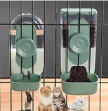 Cdycam Hanging Cage Automatic Pet Food Water Dispenser 35oz, Gravity Refill Food and Siphon Suction Water Set for Medium Small Animals Puppy Cat Rabbit Chinchilla and Ferret (Food and Water Dispenser)