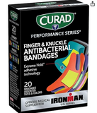 Curad Performance Series Ironman Fingertip and Knuckle Antibacterial Bandages, Extreme Hold Adhesive Technology, Fabric Bandages, 20 Count