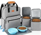 DELOMO Dog Travel Bag, Airline Approved Organizer Backpack with Multi-Function Pockets, 25L Accessories Set with 2 Food Storage Containers, 2 Foldable Bowls for Weekend Away