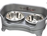 Neater Feeder - Express Model - Mess-Proof Dog Bowls (Small, Gunmetal) – Made in USA – Elevated, No Spill, Non-Tip, Non-Slip, Raised Stainless Steel Food & Water Pet Bowls