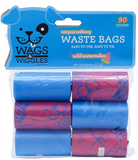 Wags & Wiggles Large Scented Dog Waste Bags | Watermelon Scented Dog Poop Bags | Waste Bags for All Dogs, Great for Everyday Use and Dog Walking | 6 Rolls of Doggie Bags, 90 Count