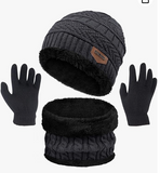 3 Pcs Boys Girls Winter Beanie Hat Scarf Gloves Set Thick Knitted Warm Toddler Winter Hat Mittens Neck Warmer for Kids