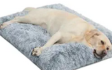 WAYIMPRESS Large Dog Bed Crate Pad Mat for Medium Dogs&Cats,Fulffy Faux Fur Kennel Pad Comfy Self Warming Non-Slip Dog Beds for Pet Sleeping and Anti Anxiety (35x23 Inch, Grey)