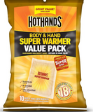 HotHands Body & Hand Super Warmers - Long Lasting Natural Odorless Air Activated Warmers - Up to 18 Hours of Heat - 10 Individual Warmers
