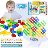 Kwack 32PCS Tetra Tower Game Balance Stacking Block Toys, Stack Attack Game Team Tower for 2 Players, Family Game Night, Party, Travel, Team Building Blocks Board Games for Kids Adults