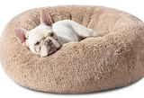 Bedsure Calming Dog Bed for Medium Dogs - Donut Washable Medium Pet Bed, 30 inches Anti-Slip Round Fluffy Plush Faux Fur Cat Bed, Fits up to 45 lbs Pets, Camel