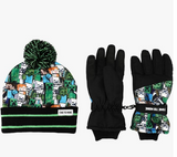 Kids Minecraft Fleece Knit Cuff Hat and Ski Gloves Set Multicolored