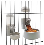Tfwadmx Rabbit Hanging Auto Food Water Dispenser Pet Cage Suspended Food Water Bowl Chinchilla Gravity Detachable Feeder Waterer Set for Puppy Kitten Bunny Ferrets Guinea Pig (Gray)