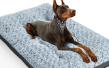POCBLUE Deluxe Washable Dog Bed for Large Dogs Dog Crate Mat 36 Inch Comfy Fluffy Kennel Pad Anti-Slip for Dogs Up to 70 lbs, 36" x 23", Grey
