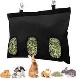 uarkutai Guinea Pig Hay Feeder, Hanging Rabbit Hay Feeder Bag for Rabbit Bunny Guinea Pig Chinchilla Hamsters Rats and Other Small Pets Small Animal (Black, 3 Holes)