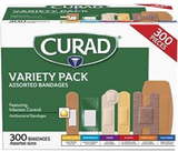 Curad Assorted Bandages Variety Pack 300 Pieces, Including Antibacterial, Heavy Duty, Fabric, and Waterproof Bandages