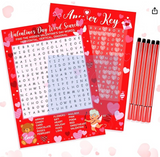 Capoda 41 Pcs Valentine's Day Word Search Game Card Set Valentine's Day Game 30 Players and 1 Answer Card with 10 Pens for Adults Kids Valentines Home School Classroom Activities Holiday Party Favors