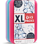 Cool Coolers by Fit & Fresh 4 Pack XL Slim Ice Packs, Quick Freeze Space Saving Reusable Ice Packs for Lunch Boxes or Coolers, Multi