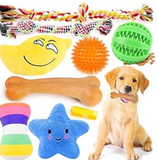 PUPTILY 9 Pack Dog Toys, Luxury Puppy Christmas Chew Toys for Teething, Cotton Squeaky Plush Toys for Small Dogs, Durable Interactive Treat Dog Ball and Bones, Rubber Rope Toys for Puppies Cleaning
