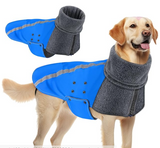 SlowTon Dog Jacket for Large Medium Small Dogs, Warm Fleece Dog Winter Coat with Turtleneck Scarf, Rain Proof Windproof Reflective Puppy Outdoor Vest Snow Cold Weather Coat (XL,Blue)