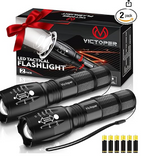 Victoper LED Flashlight 2 Pack, Bright 2000 Lumens Tactical Flashlights High Lumens with 5 Modes, Waterproof Focus Zoomable Flash Light for Outdoor, Gifts for Valentine's Day for Men Women Adults