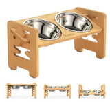 Vantic Elevated Dog Bowls-Adjustable Raised Dog Bowls with Stand for Small Size Dogs and Cats,Durable Bamboo Dog Feeder with 2 Stainless Steel Bowls and Non-Slip Feet