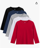 Kiiavoro 5 Pack Boys Long Sleeve Shirts Kids Soft Crewneck Tee T-Shirt Basic Long Sleeve Top